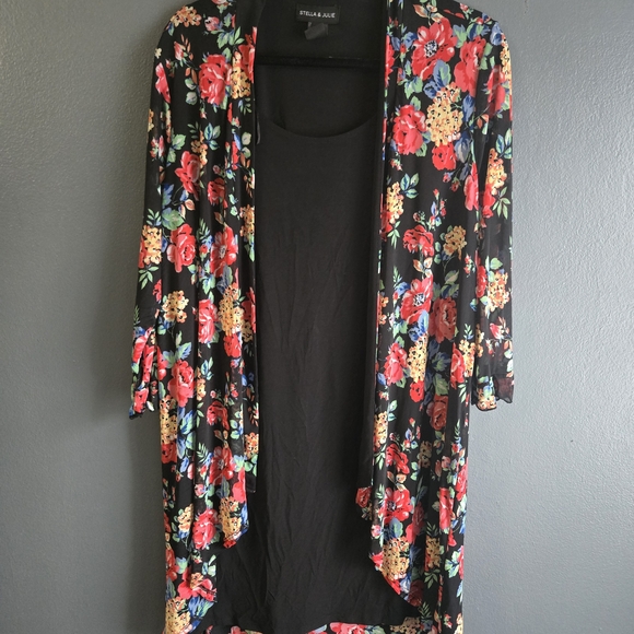 Stella & Julie Dresses & Skirts - Stella & Julie Floral Print Open Front Kimono Style Cardigan Dress 16W